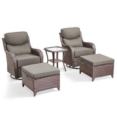 Belord Outdoor Swivel Chairs Set with Ottomans, High Back Patio Furniture Set with 6" Thick Seat Cushions Swivel Rocker for Porch Balcony - Gray