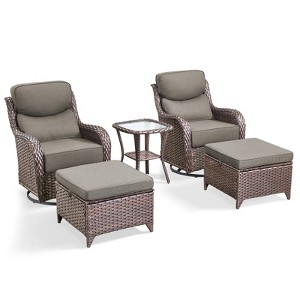 POCASSY Outdoor Swivel Rocker Patio Swivel Chairs Set of 2, 6" Thick Cushions All Weather Brown Wicker Swivel Glider Chairs with High Back for Porch - 1 of 4