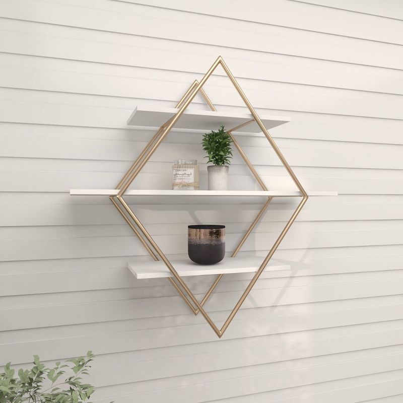 20&#34;x20&#34; Wooden 3 Shelves Wall with Diamond Shape Gold - Olivia &#38; May, 4 of 17