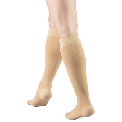 Truform 30-40 mmHg Compression Stockings for Men and Women, Knee High Length, Open Toe Beige Medium