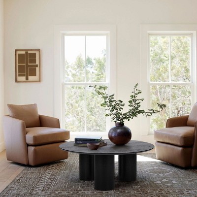 40" Round Black Wood Coffee Table, Modern Table with 3 Cylindrical Legs for Living Room-Cuddlewood