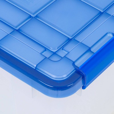 60 Quart Clear Plastic Storage Bins with Blue Lids, Set of 4