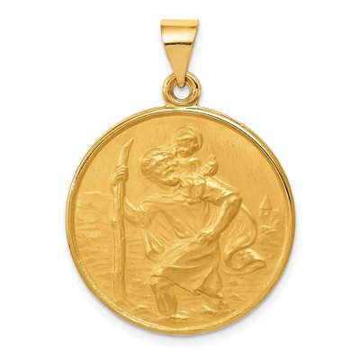 Black Bow Jewelry 18k Yellow Gold Round St. Christopher Medal Pendant, 25mm (1 Inch)