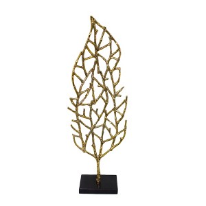 HomeRoots 26" Gold And Black Aluminum And Marble Leaf Tabletop Sculpture - 1 of 4