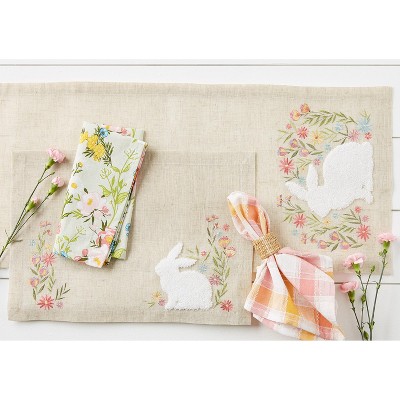 Spring Meadow Embroidered Beige Linen and Polyester Placemats Set of 4