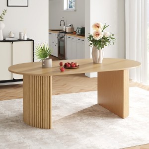 Wooakway 30"H Fashion Wooden Table Suitable for Kitchen Conference and Gaming Use with Double Pedestal Black/Walnut/Natural Wood - 1 of 4