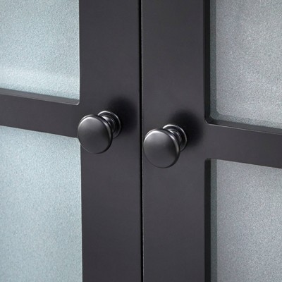 Charcoal Gray and Black MDF Buffet with Tempered Glass Doors