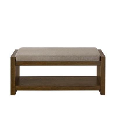 Vynxaria 40" Accent Bench with Lower Shelf Shoe Rack, Padded Seating Bench for Living Room, Compact Bed End Bench for Bedroom Seating ,  Linen
