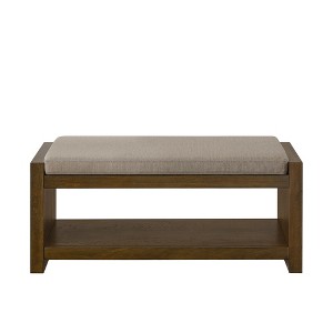 Vynxaria 40" Accent Bench with Lower Shelf Shoe Rack, Padded Seating Bench for Living Room, Compact Bed End Bench for Bedroom Seating ,  Linen - 1 of 4