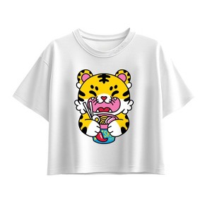 Girls' - Instant Message - Tiger Ramen Short Sleeve Boxy Graphic T-Shirt - 1 of 2