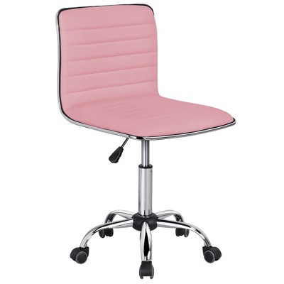 Yaheetech PU Leather Low Back Armless Desk Chair Ribbed Armless Swivel Task Chair Office Chair with Wheels