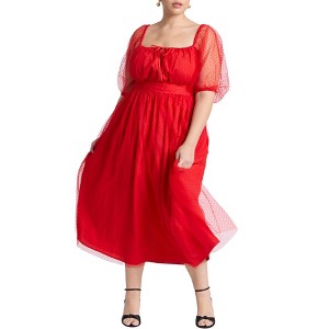 ELOQUII Women's Plus Size Puff Sleeve Tulle Flare Dress - 1 of 3