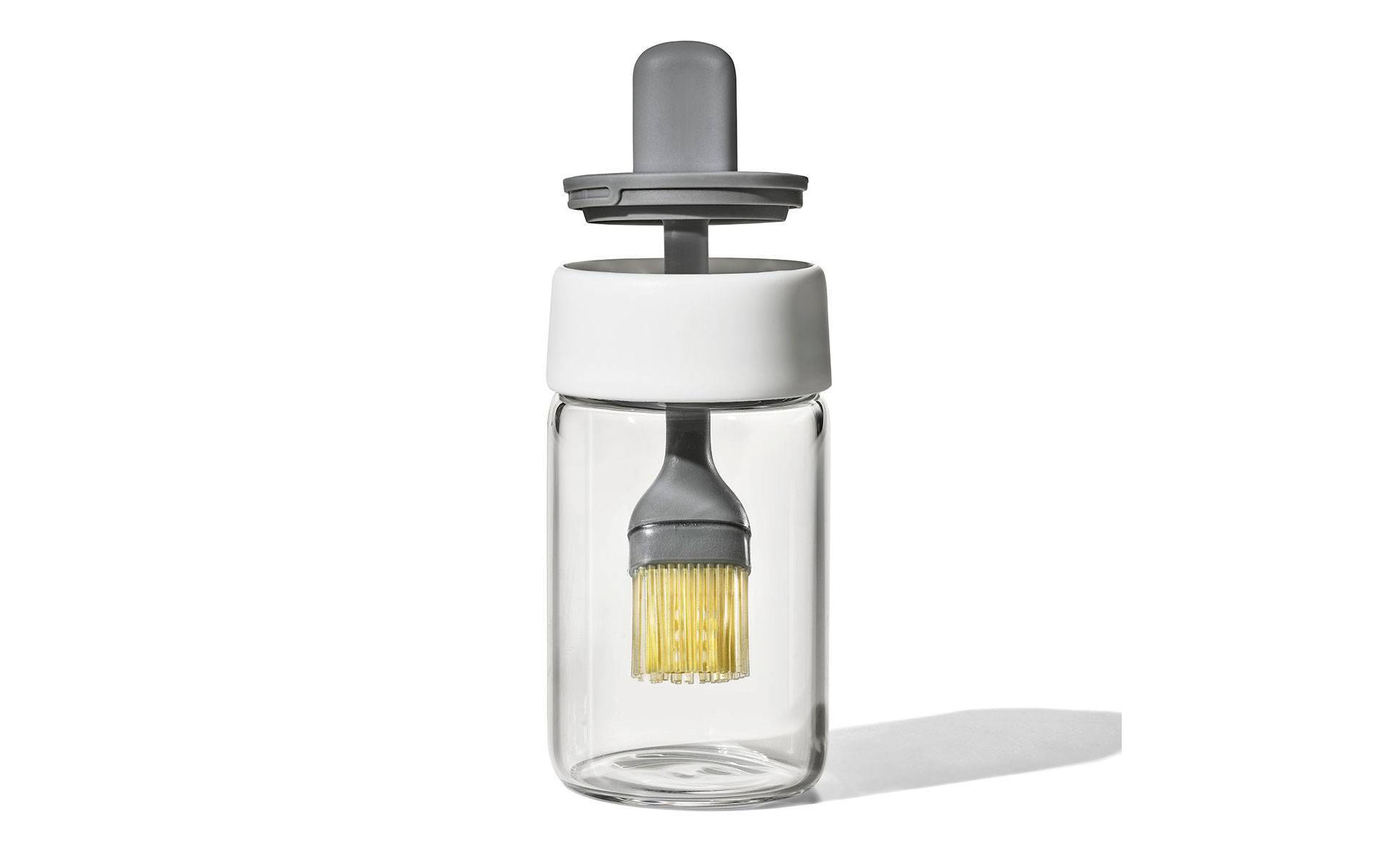 OXO Oil Bottle and Brush: Tempered Glass Food Storage Container, Dishwasher-Safe, 8 oz Capacity