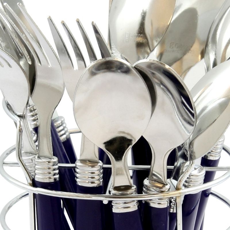 Gibson Sensations II 16 Piece Stainless Steel Flatware Set with Cobalt Handles and Chrome Caddy, 2 of 9