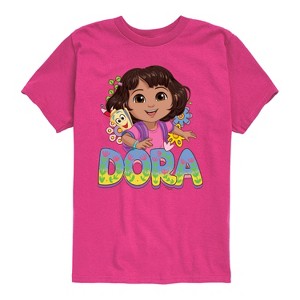 Boys' - Dora the Explorer - Logo Map And Flowers Short Sleeve Graphic T-Shirt - 1 of 3