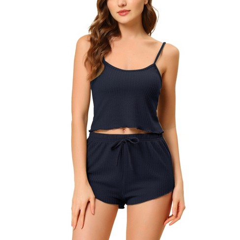 Cheibear Womens Sleepwear Pajama Knit Spaghetti Strap Cami Tops Shorts  Lounge Pj Set Navy Blue X-small : Target