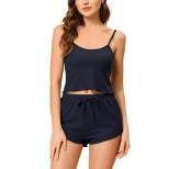 cheibear Womens Sleepwear Pajama Knit Spaghetti Strap Cami Tops Shorts Lounge Pj Set