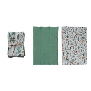 Storied Home 2-Piece Woven Waffle Weave/Slub Printed Tea Towels with Botanical Pattern, Multicolor - 1 of 2