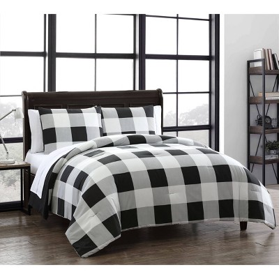 Twin 5pc Buffalo Plaid Quilt Set Black/White - Geneva Home Fashion