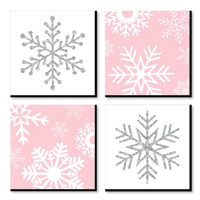 Big Dot of Happiness Pink Winter Wonderland - Kids Room Nursery Decor & Home Decor - 11 x 11 inches Nursery Wall Art - Set of 4 Prints for Baby's Room