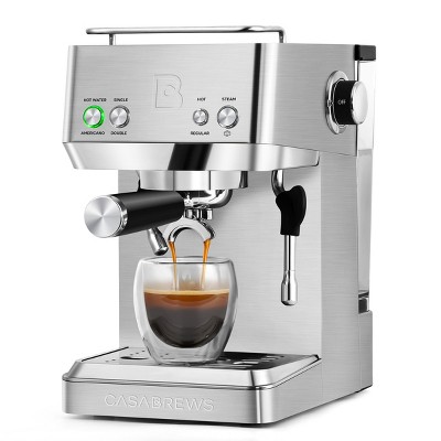 CASABREWS 4700Gense Stainless Steel Compact Espresso Machine: 20-Bar, Milk Frother, Volume & Temperature Control, One Touch Americano