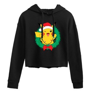 Women's - Pokémon - Pikachu Lights Wreath Cropped Graphic Hoodie - 1 of 3