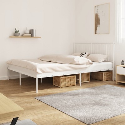 vidaXL Metal Bed Frame with Headboard White 59.8 in.x78.7 in.