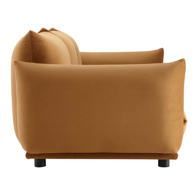 Cognac Plush Performance Velvet 100" Sofa on Solid Wood Legs