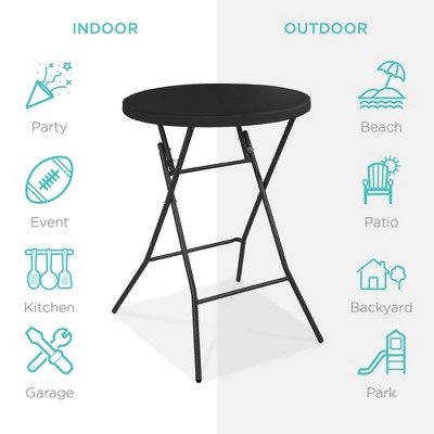 Black Round Metal Folding Table for Indoor Outdoor Use