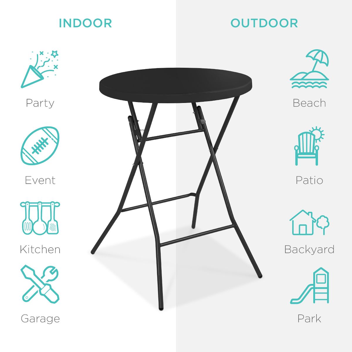 Best Choice Products 32in Bar Height Folding Table, Indoor Outdoor Accessory w/ Thick Table Top, 330lb Capacity - White - thumbnail 3