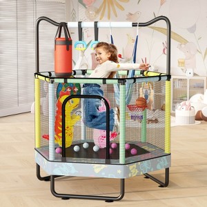 Hooseng 55" Hexagon Trampoline for Kids with Safety Enclosure Net, Indoor & Outdoor Toddler Trampoline with Adjustable Gymnastics Bar & Toys - 1 of 4