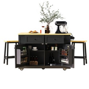APRILSOUL 48" Large Kitchen Island with Drop Leaf, Internal Storage Rack, Rolling Cart on 5 Wheels, 5 Open Side Racks, Kitchen/Dining Room - 1 of 4