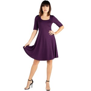 24seven Comfort Apparel A Line Knee Length Dress Elbow Length Sleeves - 1 of 4