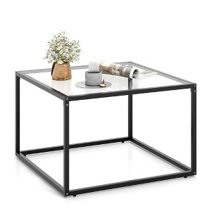 Tangkula Glass Coffee Table 27.5 Inch Modern Square Metal Frame Living Room Transparent - 1 of 4