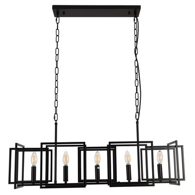 PAKOKULA Industrial 35.4 in. 5-Light Black Dimmable Linear Geometric Chandelier for Kitchen Island