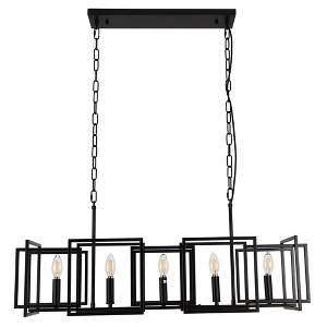PAKOKULA Industrial 35.4 in. 5-Light Black Dimmable Linear Geometric Chandelier for Kitchen Island - 1 of 4