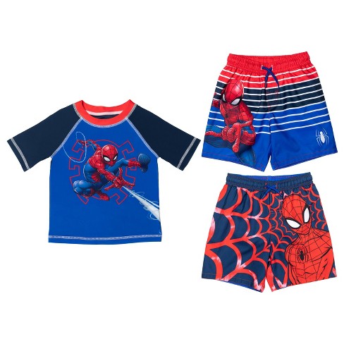 Spider-Man Boys Swim Trunks and Rash Guard Set Sun Protection UPF 50 Toddler/Little Kid/Big Kid 