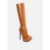 CHATTON Tan Patent Stiletto High Heeled Calf Boots Women - 2 of 4