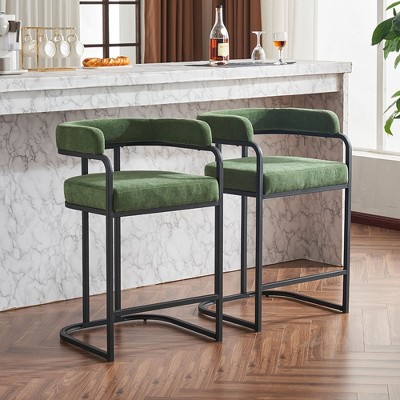 CAVINAS 25.6"Modern Chenille Bar Stools Counter Height,Set of 2,Upholstered Counter Stools,Sleek Bar Chairs with Armrest& Footrest for Dining