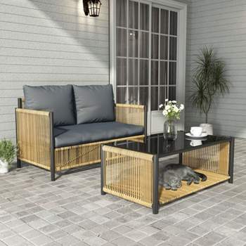 Multi-piece PE Wicker Patio Conversation Set, Outdoor Patio Seating Sets with Cushions- Maison Boucle