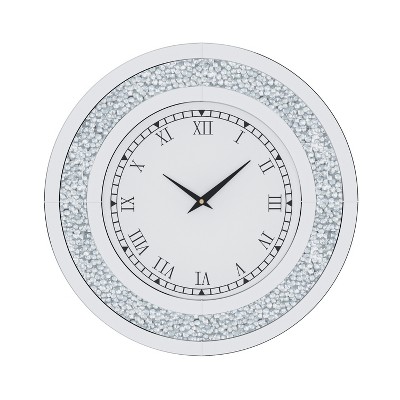 Round Mirror Wall Clock Crushed Diamond