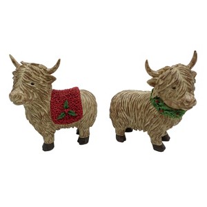 Transpac Holiday Highland Cow Figurine Set of 2 Multicolor Decorative Objects for Christmas Tabletop Indoor Use - 1 of 1