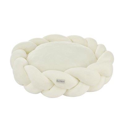 Ivy 20'' White Cotton Braided Bolster Dog Bed