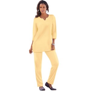 Roaman's Plus Size Three-Quarter Sleeve Notch Neck Soft Knit Tunic - 1 of 4