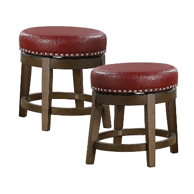 Lexicon Whitby 18 Inch Dining Height Wooden Bar Stool with Solid Wood Legs and Faux Leather Round Swivel Seat, Red (2 Pack)