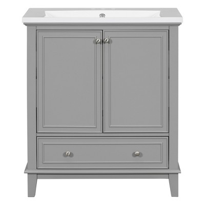 Vynxaria 30" Bathroom Vanities Gray Vanity Combo with Doors Drawer Adjustable Shelf