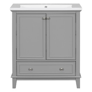 Vynxaria 30" Bathroom Vanities Gray Vanity Combo with Doors Drawer Adjustable Shelf - 1 of 4