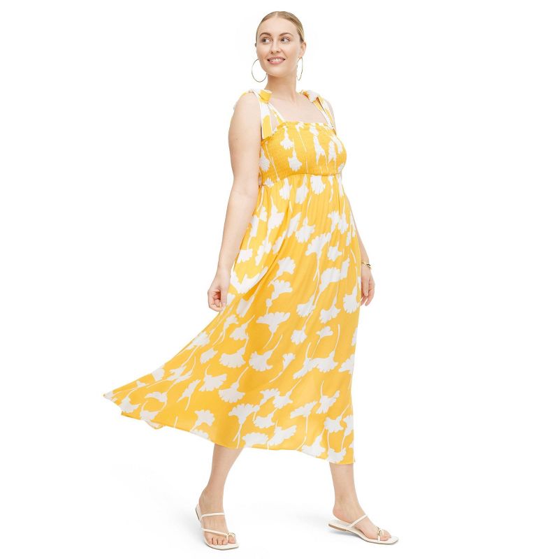 Women's Smocked Tie Strap Ginkgo Yellow Midi Dress - DVF for Target, 4 of 9