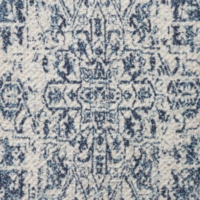 20" Ivory and Navy Cotton Vintage Medallion Throw Pillow