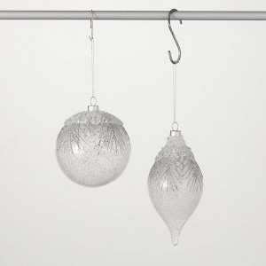 6"H & 4"H Sullivans Christmas Frosted Silver Clear Ornaments Set of 2  White-Silver - 1 of 3